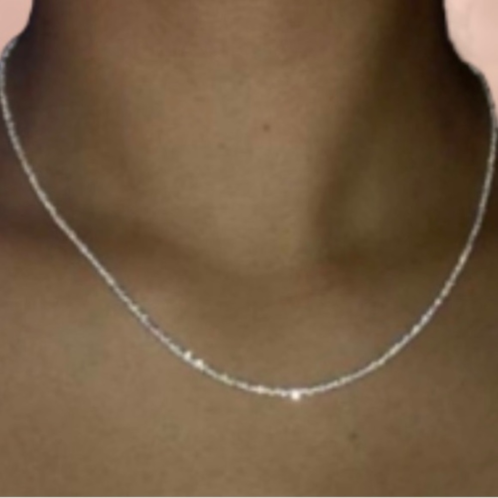 NWT - Minimalist chic dainty silver sparkle chain choker necklace 18 inch flash